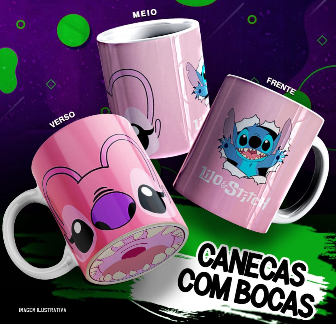 Canecas personalizadas com estampa temática em cor rosa
